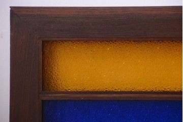 大正ロマン　当時物色ガラス!総欅材のアンティーク明り取り(3)