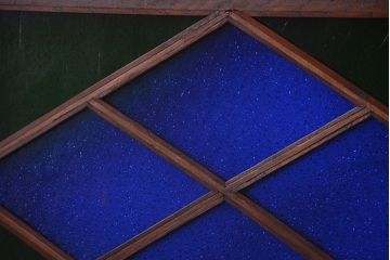 大正ロマン　当時物色ガラス!総欅材のアンティーク明り取り(3)