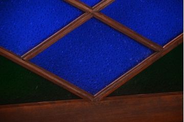 大正ロマン　当時物色ガラス!総欅材のアンティーク明り取り(3)