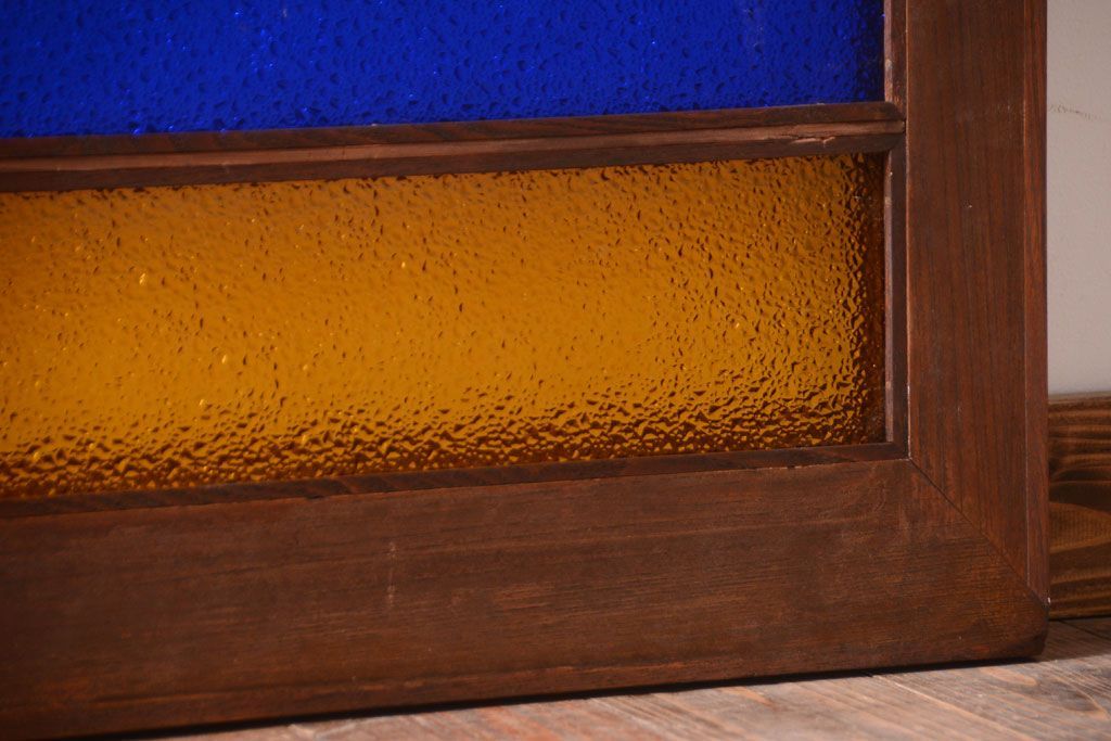 大正ロマン　当時物色ガラス!総欅材のアンティーク明り取り(3)