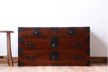 アンティーク家具　古民具・骨董　明治〜大正期　前面欅材!アンティーク時代箪笥ローボード(衣装箪笥)