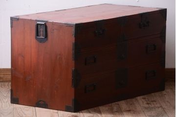 アンティーク家具　古民具・骨董　明治〜大正期　前面欅材!アンティーク時代箪笥ローボード(衣装箪笥)