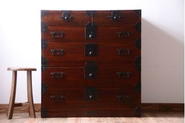 アンティーク家具　古民具・骨董　明治〜大正期　前面欅材!アンティーク時代箪笥ローボード(衣装箪笥)