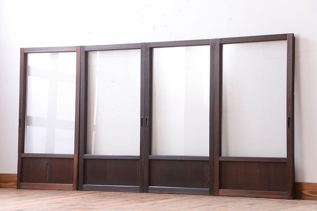 和製アンティーク　小さなガラス引き戸4枚セット(窓)