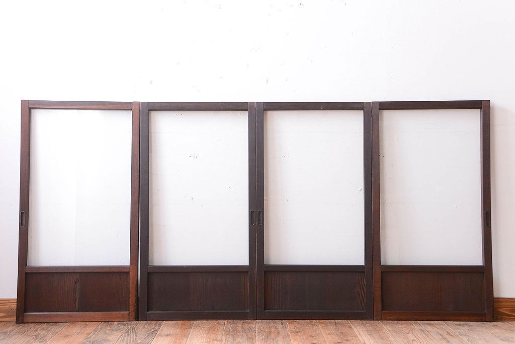 和製アンティーク　小さなガラス引き戸4枚セット(窓)
