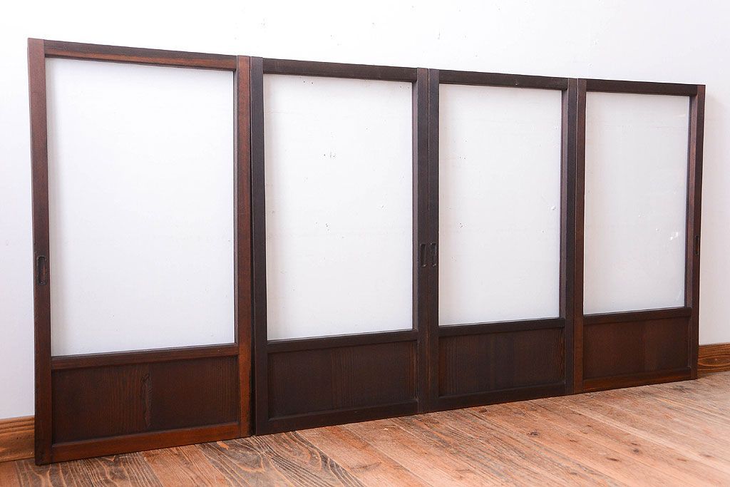 和製アンティーク　小さなガラス引き戸4枚セット(窓)