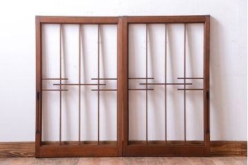 和製アンティーク　引き手が矢形!引き戸2枚セット(窓)(2)