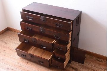 アンティーク家具　古民具・骨董　明治〜大正　前面栗材!アンティーク最上箪笥(2)