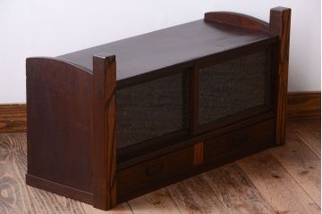 アンティーク家具　和製アンティーク　黒柿・欅材!結霜ガラス引き戸の置床(置き床)