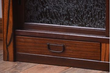 アンティーク家具　和製アンティーク　黒柿・欅材!結霜ガラス引き戸の置床(置き床)