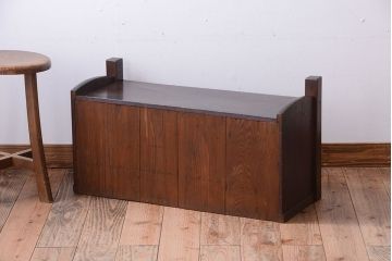 アンティーク家具　和製アンティーク　黒柿・欅材!結霜ガラス引き戸の置床(置き床)