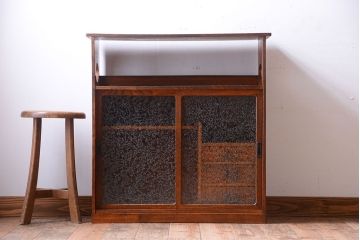 アンティーク家具　和製アンティーク　結霜ガラス入り!栓材の茶箪笥