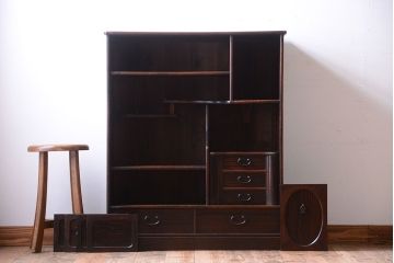 アンティーク家具　古民具・骨董　縞黒檀材のアンティーク茶棚(茶箪笥)