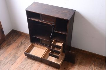 アンティーク家具　古民具・骨董　縞黒檀材のアンティーク茶棚(茶箪笥)