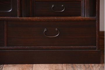 アンティーク家具　古民具・骨董　縞黒檀材のアンティーク茶棚(茶箪笥)