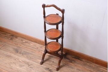 アンティーク雑貨　イギリスアンティーク　ウォールナット材の折り畳み式ケーキスタンド(1)