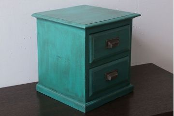 アンティーク家具　アンティークペイント　小ぶりなグリーンカラーの2杯小引き出し