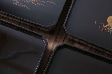 古民具・骨董　柴田是真(是眞)図変わり蒔絵　脚付膳(一人膳)10客セット(箱付き)