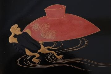 古民具・骨董　柴田是真(是眞)図変わり蒔絵　脚付膳(一人膳)10客セット(箱付き)