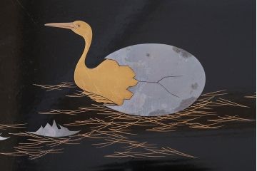 古民具・骨董　柴田是真(是眞)図変わり蒔絵　脚付膳(一人膳)10客セット(箱付き)