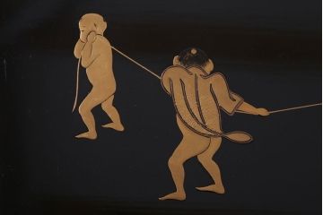 古民具・骨董　柴田是真(是眞)図変わり蒔絵　脚付膳(一人膳)10客セット(箱付き)