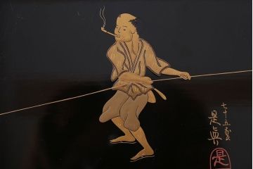 古民具・骨董　柴田是真(是眞)図変わり蒔絵　脚付膳(一人膳)10客セット(箱付き)