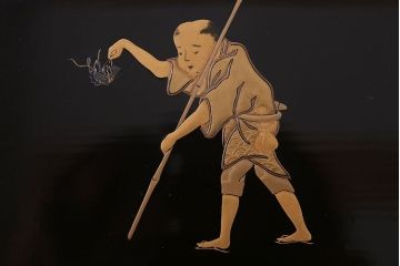 古民具・骨董　柴田是真(是眞)図変わり蒔絵　脚付膳(一人膳)10客セット(箱付き)