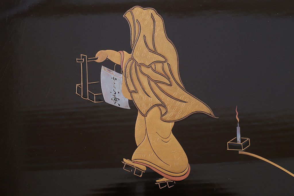 古民具・骨董　柴田是真(是眞)図変わり蒔絵　脚付膳(一人膳)10客セット(箱付き)