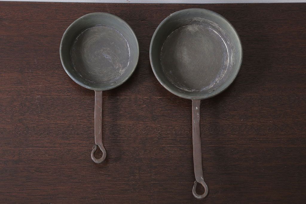アンティーク雑貨　アンティーク　銅のフライパン大小2つセット