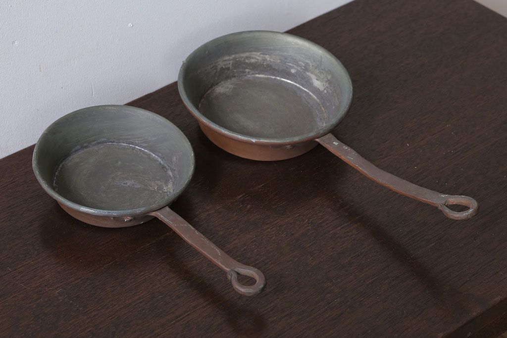 アンティーク雑貨　アンティーク　銅のフライパン大小2つセット