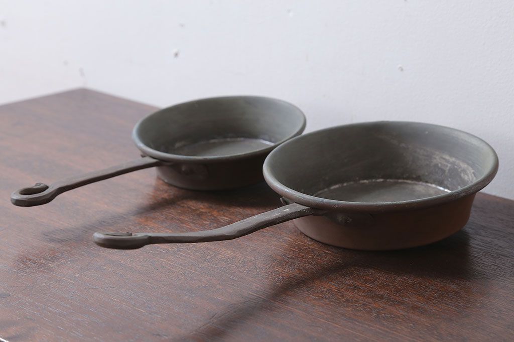 アンティーク雑貨　アンティーク　銅のフライパン大小2つセット
