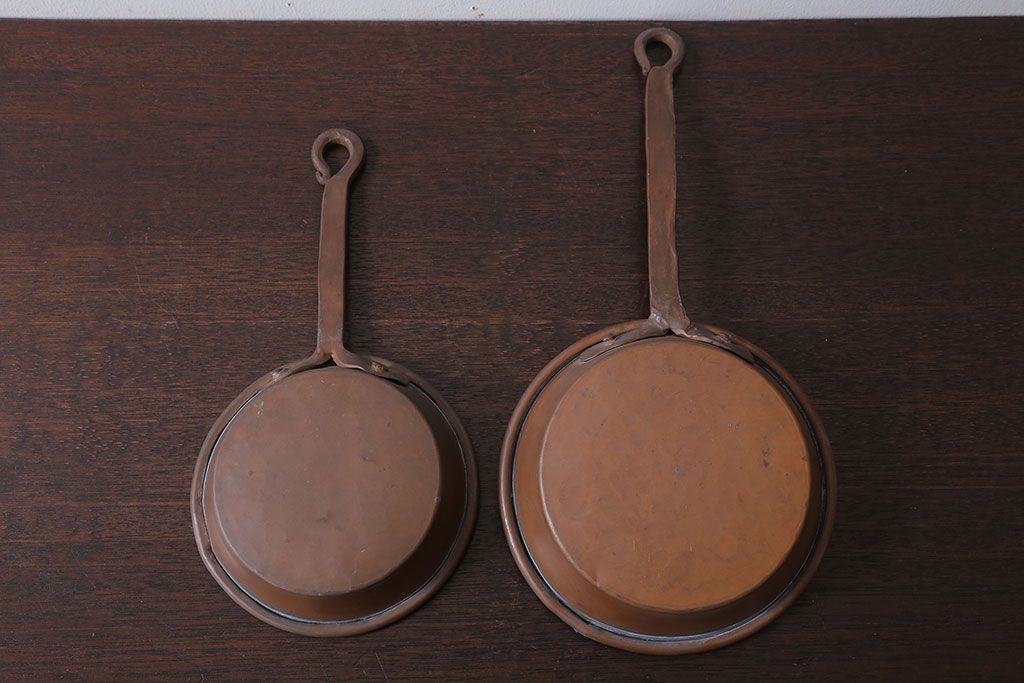 アンティーク雑貨　アンティーク　銅のフライパン大小2つセット