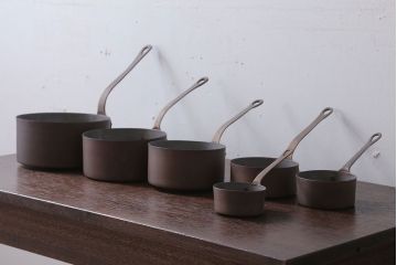 アンティーク雑貨　アンティーク　銅の片手鍋(なべ)6つセット