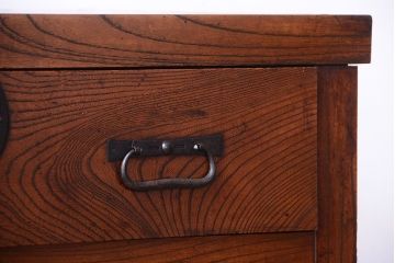 アンティーク家具　古民具・骨董　三面横桟回しの越後帳場箪笥(銭戸棚、帳箪笥・帳戸棚)