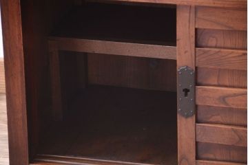 アンティーク家具　古民具・骨董　三面横桟回しの越後帳場箪笥(銭戸棚、帳箪笥・帳戸棚)