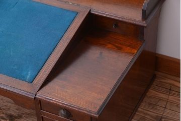 アンティーク家具　和製アンティーク　古い栓材の帳場机(簿記机・両袖机)(2)