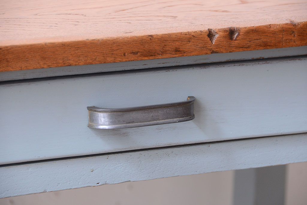 レトロ家具　アンティークペイント　古い木のレトロな平机(デスク)(2)