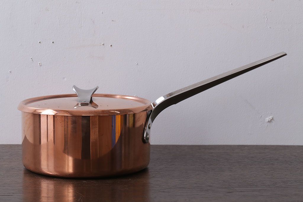 アンティーク雑貨 ビンテージ デンマークGeorg Jensen(ジョージ・ジェンセン) 銅製の片手鍋(蓋付き)