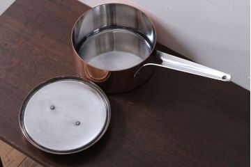 アンティーク雑貨 ビンテージ デンマークGeorg Jensen(ジョージ・ジェンセン) 銅製の片手鍋(蓋付き)
