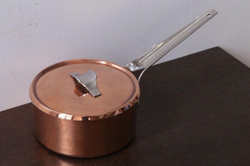 アンティーク雑貨 ビンテージ デンマークGeorg Jensen(ジョージ・ジェンセン) 銅製の片手鍋(蓋付き)