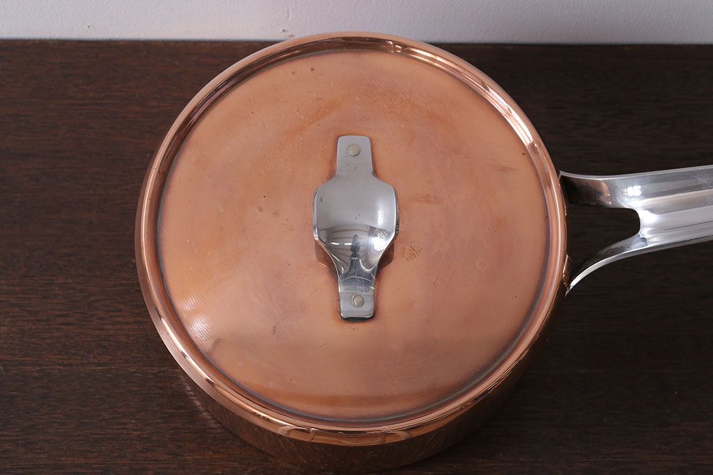 アンティーク雑貨 ビンテージ デンマークGeorg Jensen(ジョージ・ジェンセン) 銅製の片手鍋(蓋付き)