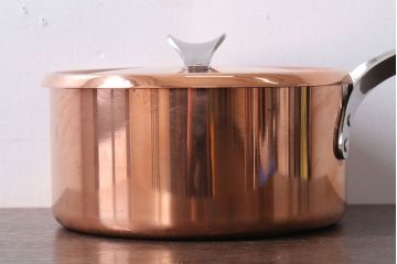 アンティーク雑貨 ビンテージ デンマークGeorg Jensen(ジョージ・ジェンセン) 銅製の片手鍋(蓋付き)