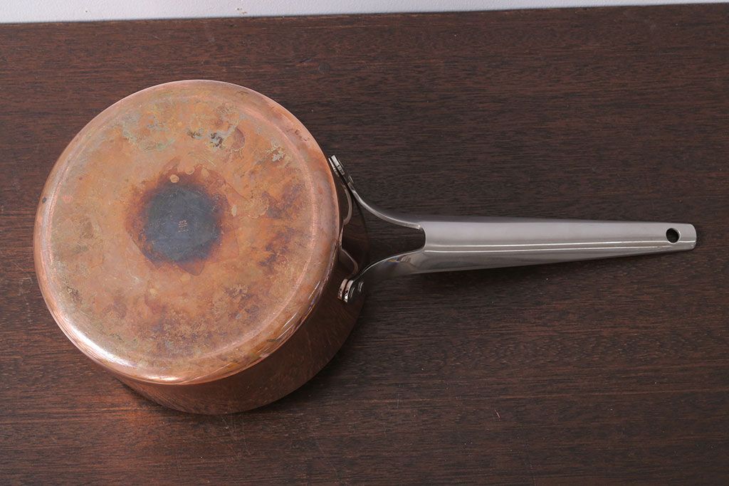 アンティーク雑貨 ビンテージ デンマークGeorg Jensen(ジョージ・ジェンセン) 銅製の片手鍋(蓋付き)