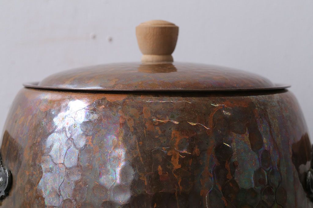 アンティーク雑貨　ビンテージ　スイスStockli Netstal　木製取っ手の銅製両手鍋