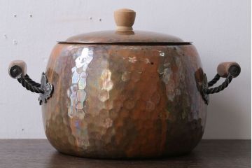 アンティーク雑貨　ビンテージ　スイスStockli Netstal　木製取っ手の銅製両手鍋