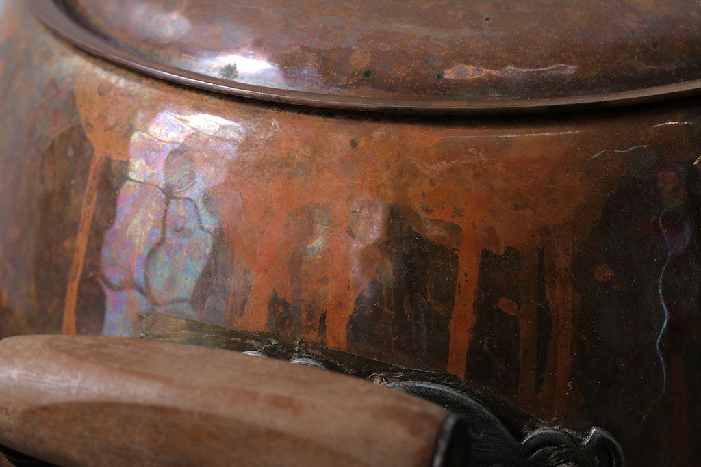 アンティーク雑貨　ビンテージ　スイスStockli Netstal　木製取っ手の銅製両手鍋