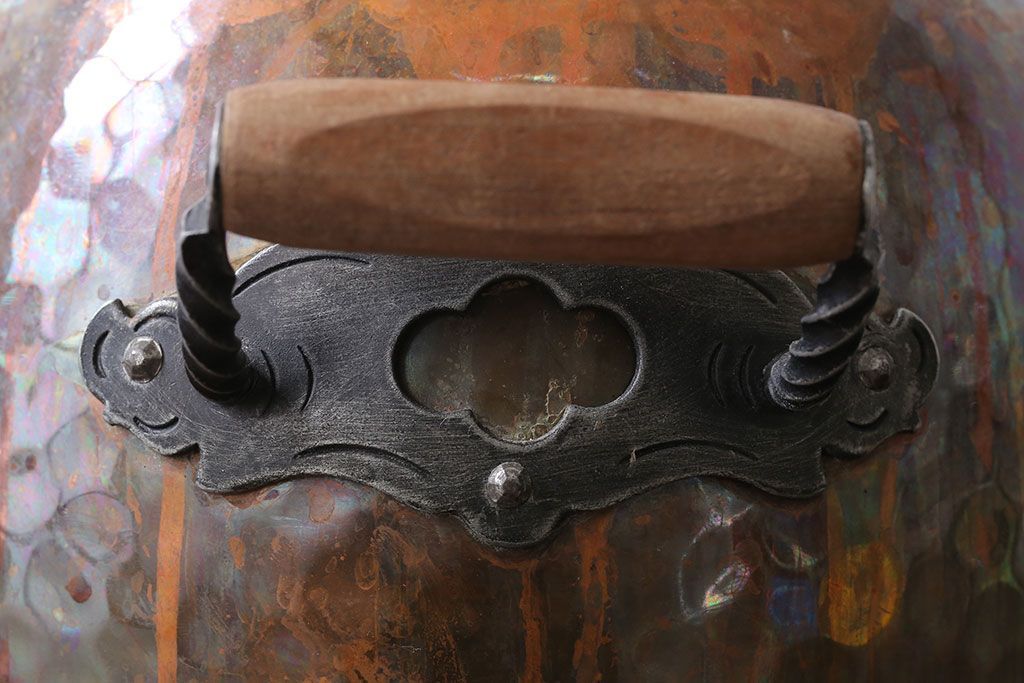 アンティーク雑貨　ビンテージ　スイスStockli Netstal　木製取っ手の銅製両手鍋