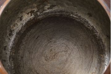 アンティーク雑貨　ビンテージ　スイスStockli Netstal　木製取っ手の銅製両手鍋