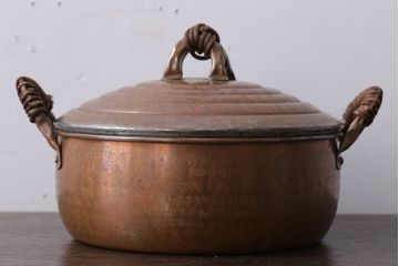 アンティーク雑貨　ビンテージ　銅製のシャビーな両手鍋