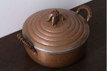 アンティーク雑貨　ビンテージ　銅製のシャビーな両手鍋